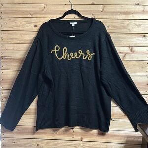 Cato Black and Gold Crewneck Sweater with Festive Script